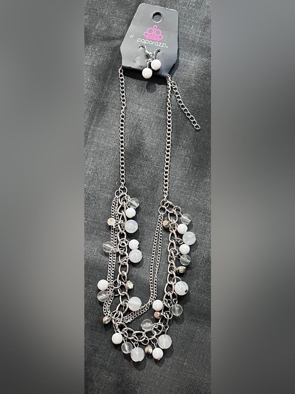 Paparazzi Silver-Tone Multi-Strand White Bead Necklace